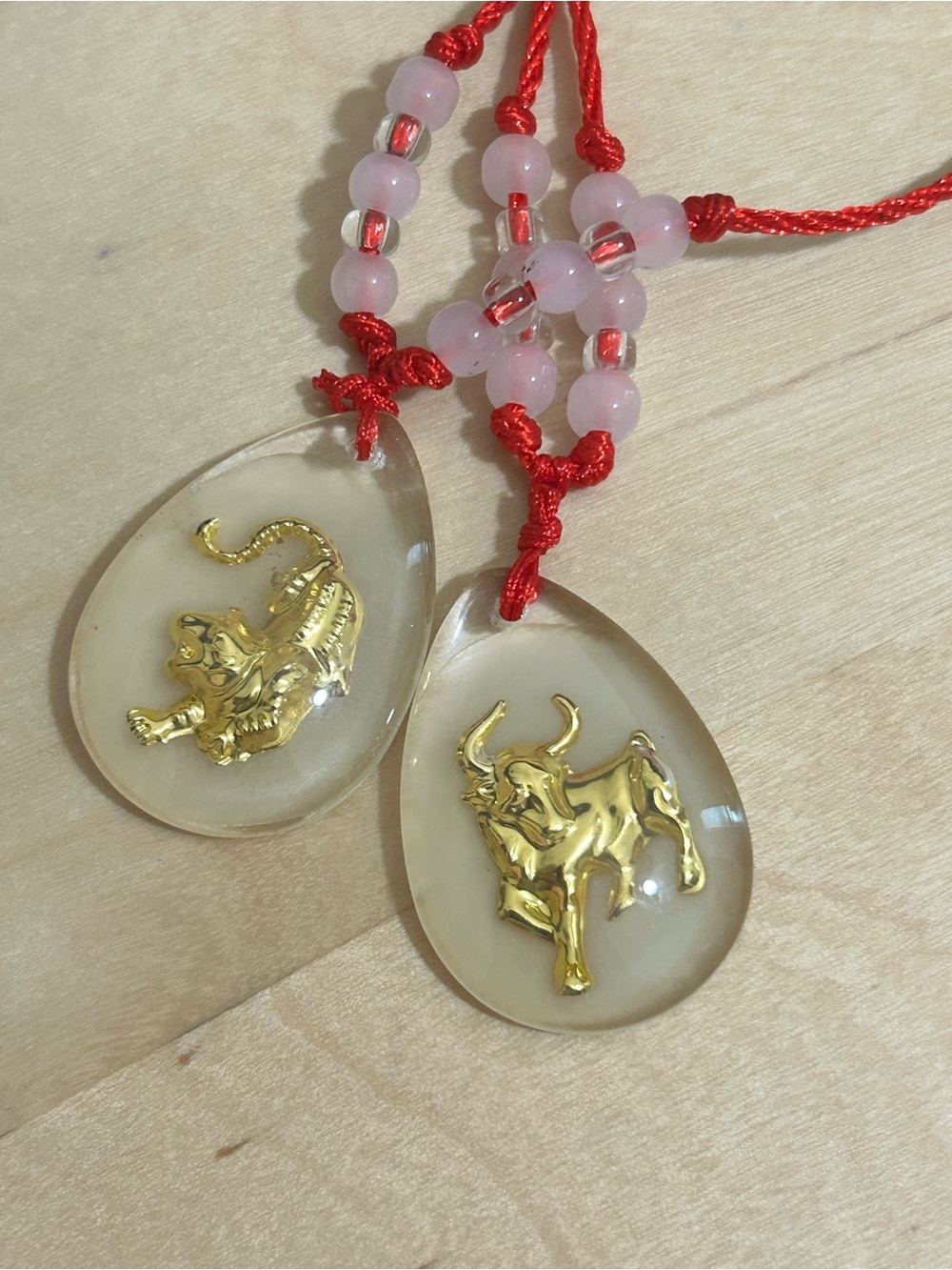 Pair Of Lunar New Year Teardrop Shape Necklace Ox And Tiger